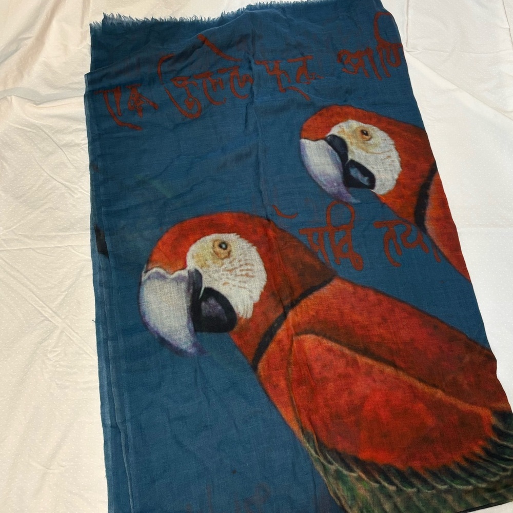 Meesha Colorful Parrot Bird Scarf Merino wool